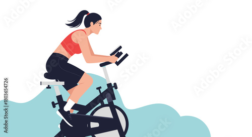 Woman focused on indoor cycling workout for fitness and health.