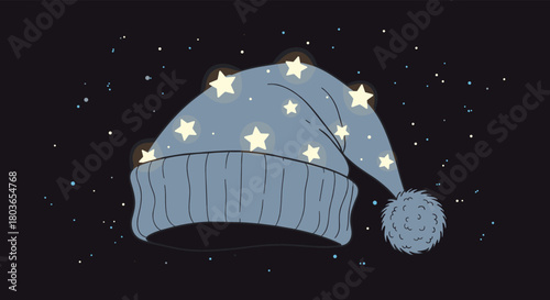 Dreamy Nightcap Adorned with Sparkling Celestial Stars in the Dark Sky.