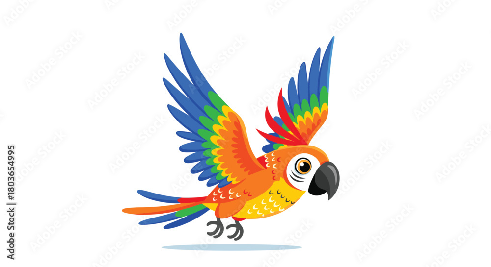 Obraz premium Colorful parrot soaring through the air with vibrant wings.