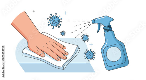 Cleaning and disinfecting surfaces to prevent virus spread.