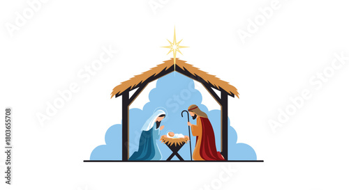 Christmas Nativity Scene Depicting Holy Family and Baby Jesus.