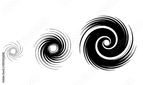 Abstract Spiral Swirl Vector Set, Dynamic Hypnosis Vortex Graphic, Energy Flow, Speed, and Black Hole Design Element Collection
