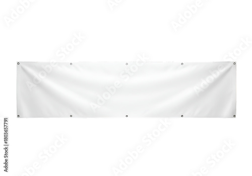 Blank white vinyl banner with grommets isolated on transparent background