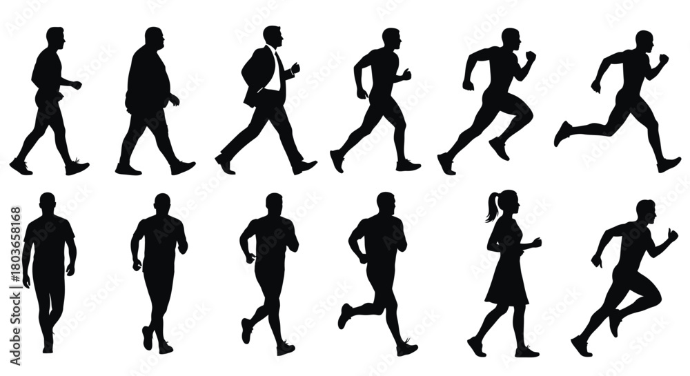 Fototapeta premium Silhouette of people walking running jogging fitness health exercise