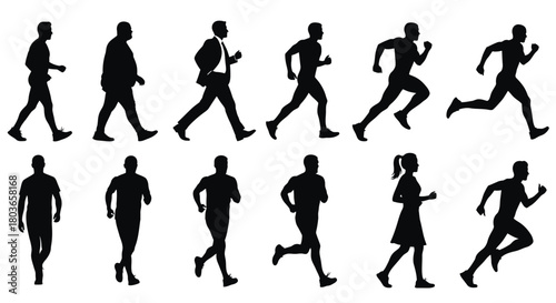 Silhouette of people walking running jogging fitness health exercise