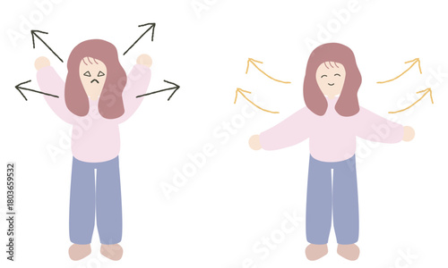 ネガティブからポジティブへと変わる女性のイラスト