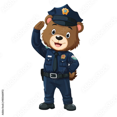 Cute bear police officer character illustration.