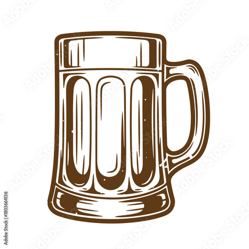 Detailed sketch of a classic beer mug in brown with a vintage art style