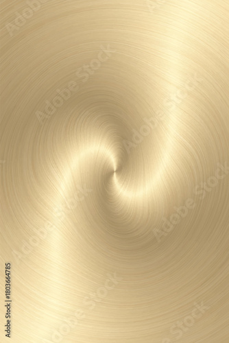 Shiny distorted brushed gold surface with circular ornament. Texture of metal. Abstract vector illustration. 	
