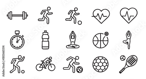 Fitness and sports icons set on white background vector illustration