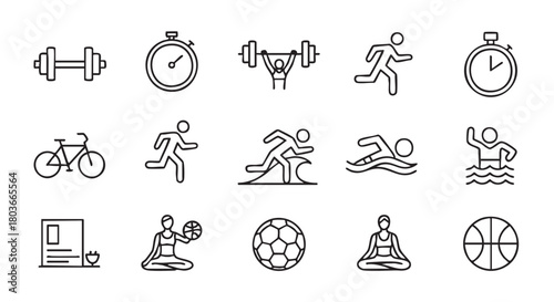 Fitness and health icons set workout exercise and wellbeing concept