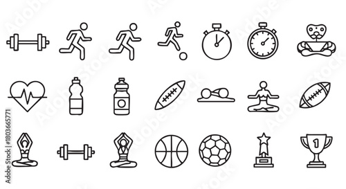 Fitness and Wellness Icon Set For Healthy Lifestyle and Exercise