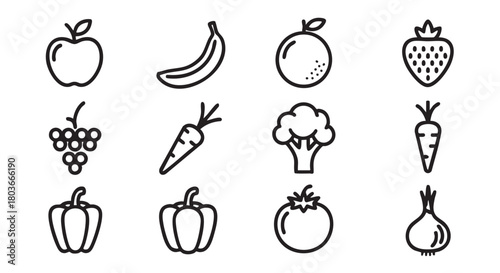 Fruit and vegetable line art collection healthy eating vector design