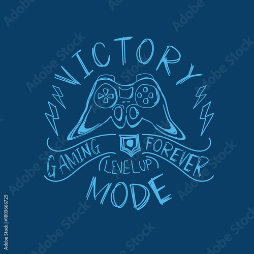 Victory mode gaming forever hand drawn console vector illustration