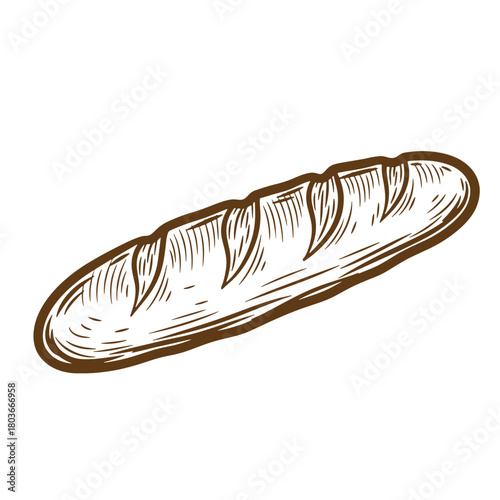 Hand drawn illustration of a classic french baguette sketch vintage art isolated on white