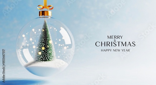 Christmas ornament with tree inside and Merry Christmas text.