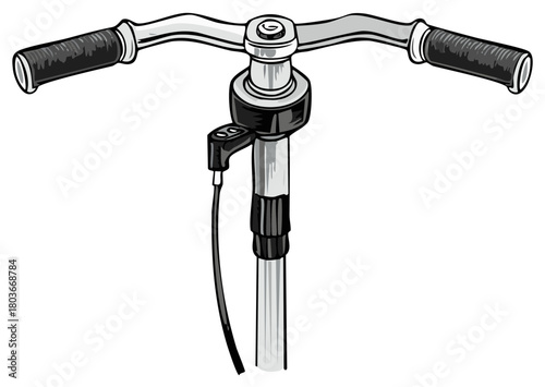 Handlebar and Stem of a Bicycle with a Front Brake lever, a Biking Close-Up