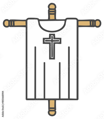 Religious Processional Banner Gonfalon with Christian Cross Symbol Vector Illustration