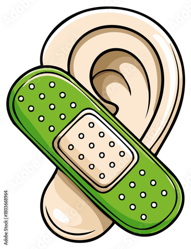 Green Bandage Placed Over Human Ear for Protection or Healing