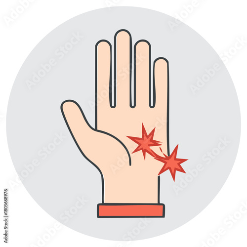 Hand with pain indicators vector illustration