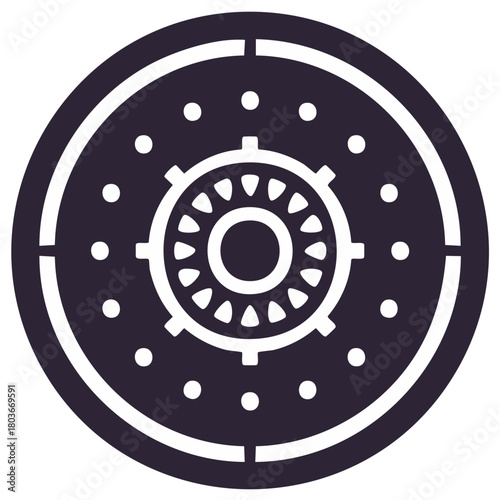 Dark Vector Mechanical Gear Wheel or Brake Disc Icon Graphic Illustration