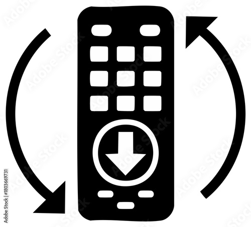 Remote control icon with circular arrows and download symbol