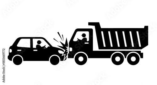 Car colliding with truck illustration for insurance or legal themes