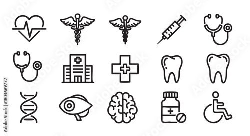 Healthcare and Medical Icons Collection in Black and White Style