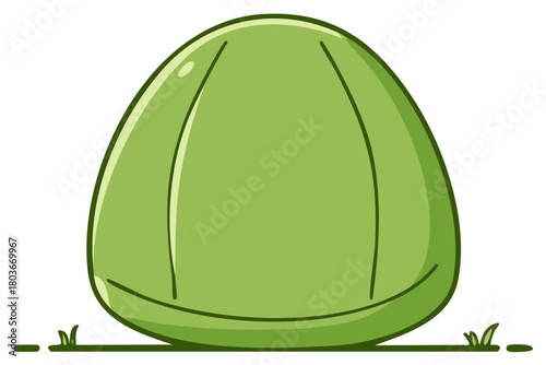 Cartoon Green Watermelon Sitting on Ground with Grasses Simple Illustration