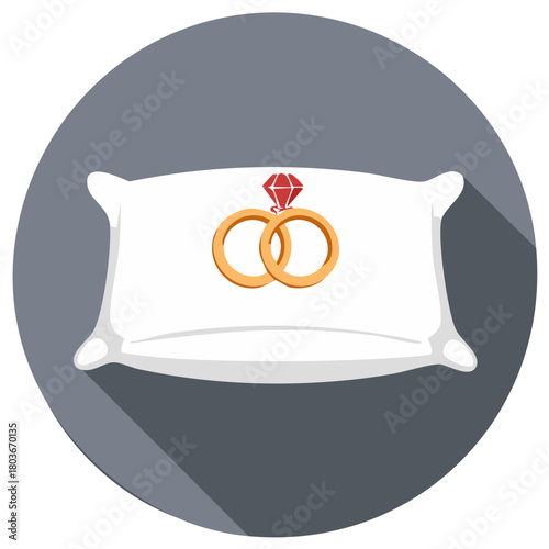 Wedding Rings and Diamond Engagement Ring on White Pillow Flat Design Icon