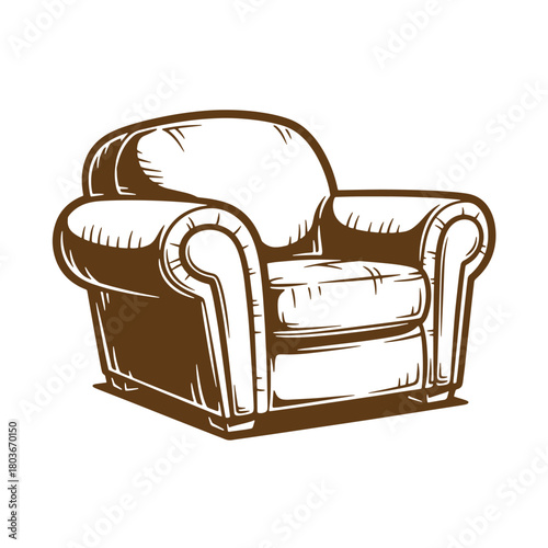Classic armchair illustration brown tone sketch vintage style comfortable furniture design