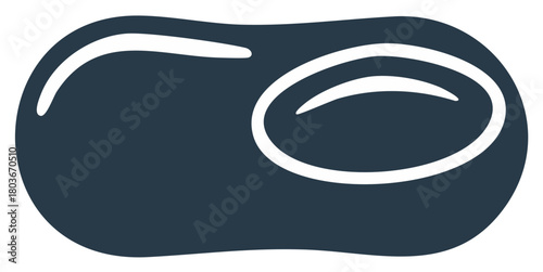 Abstract dark blue shape with white highlights, reminiscent of a pill capsule