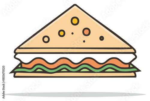 A Sandwich Vector: Tasty Triangle-Shaped Meal with Filling on Bread