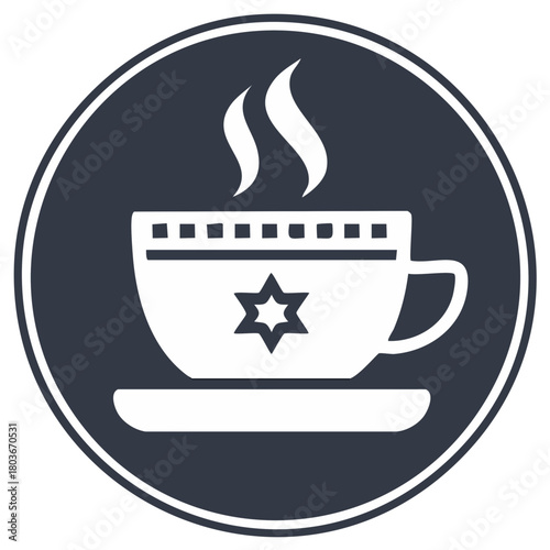 Jewish cafe concept glyph icon with a steaming coffee cup and Star of David