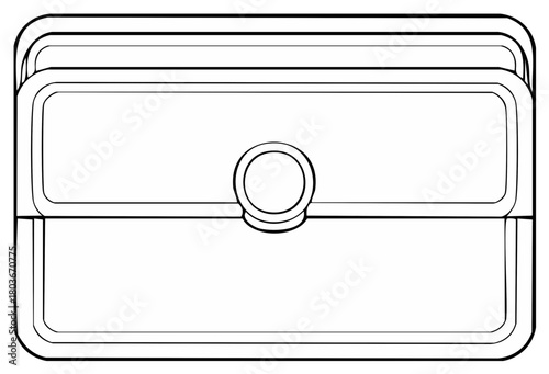 Outline illustration of a hinged box with a latch or fastener, suitable for jewelry or small items