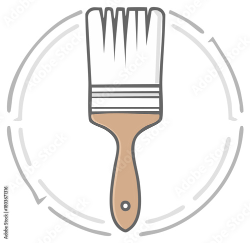 Paint brush icon with circular stroke minimalist illustration vector art