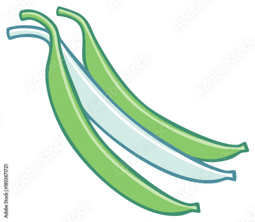 Bright vibrant cartoon style green beans vegetable pods fresh healthy food illustration