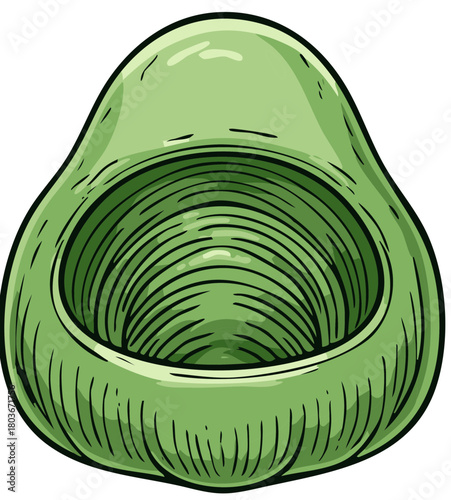 Green avocado pit stylized illustration with textured interior and outline