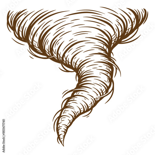 Detailed hand drawn illustration of a powerful tornado storm weather disaster concept