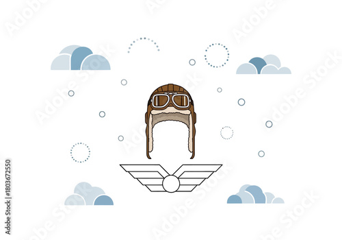 Vintage Aviator Helmet and Wings in the Sky.