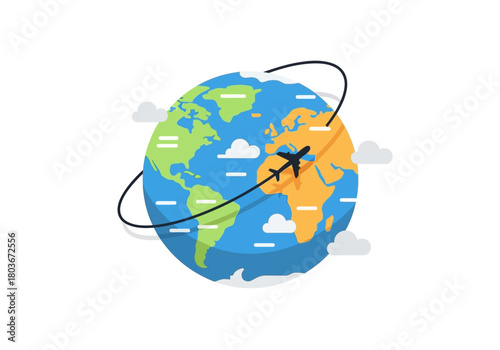 Global Travel and Transportation Airplane Flying Around the World.