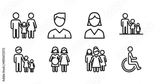 Iconographic representations of families and individuals depicting different family structures