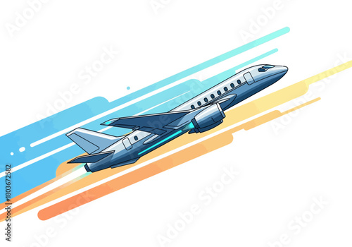 Airplane in Flight with Colorful Motion Lines.