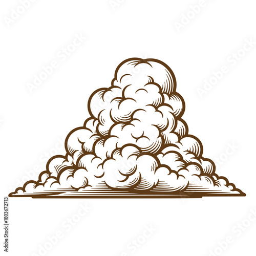 Detailed sketch of a cumulus cloud in a vintage engraved style for design