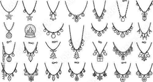 Festive Christmas Necklace Set: Hand-Drawn Holiday Jewelry Collection