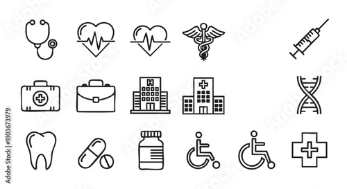 Medical and healthcare icon set in doodle style illustration