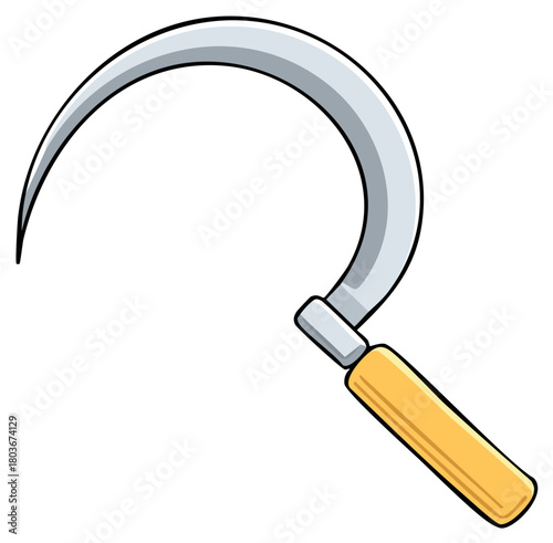 Cartoon Sickle with Wooden Handle Agricultural Tool for Harvesting Grain and Grass