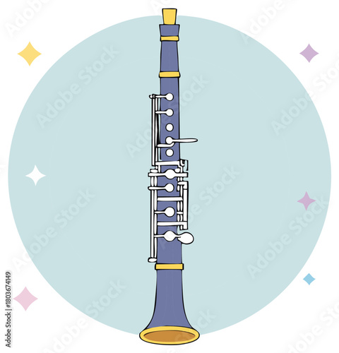 Illustration of a blue and yellow clarinet