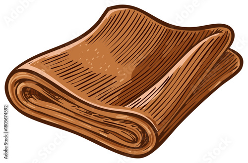 Vintage engraving style illustration of folded puff pastry dough for baking croissants or pies