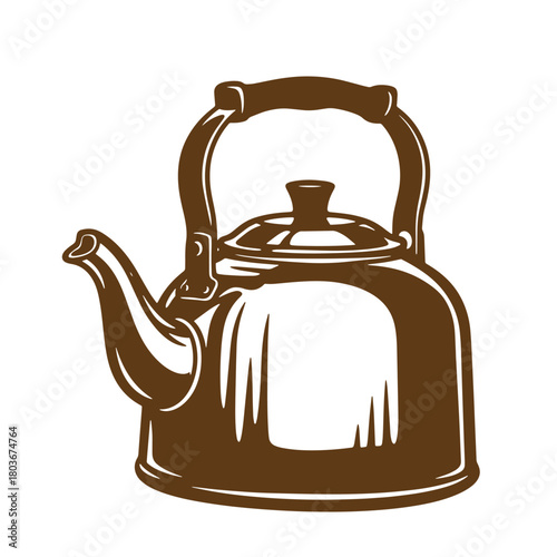 Vintage sketch illustration of a traditional brown teapot for brewing hot beverages